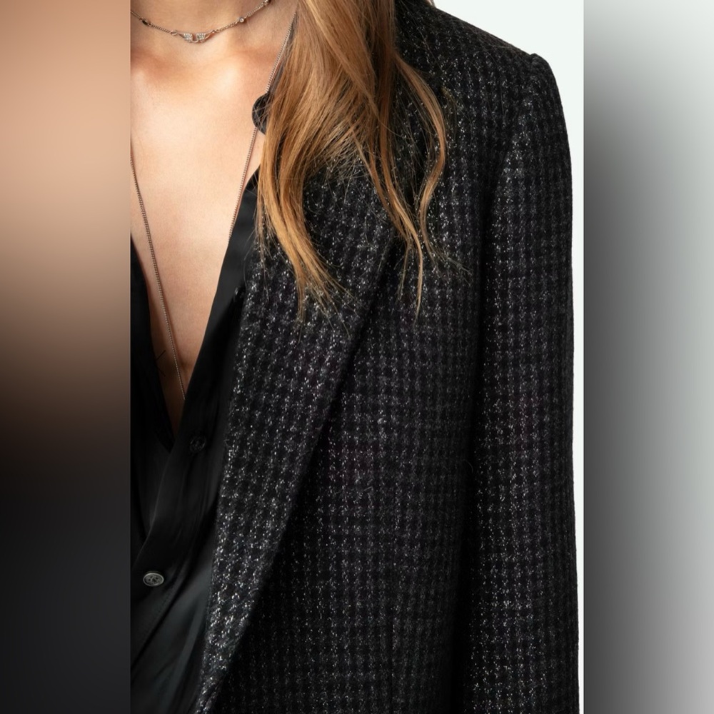 Zadig & Voltaire Blazer Lurex Metallic Wool Car Jacket Size 42 Glam Rock ‘n Roll